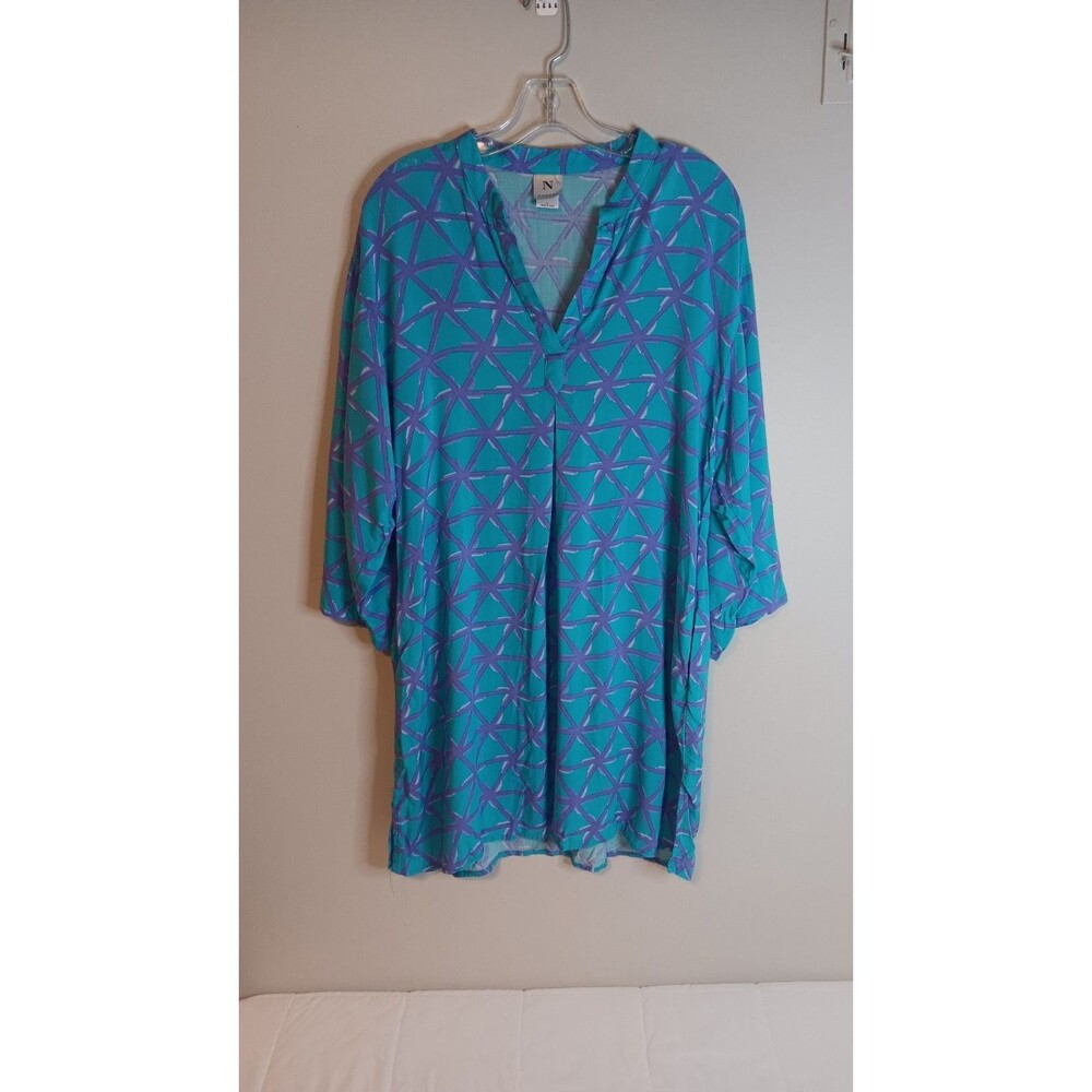 Natori Shirt Dress Mini Sz Small Pockets Geometric Print